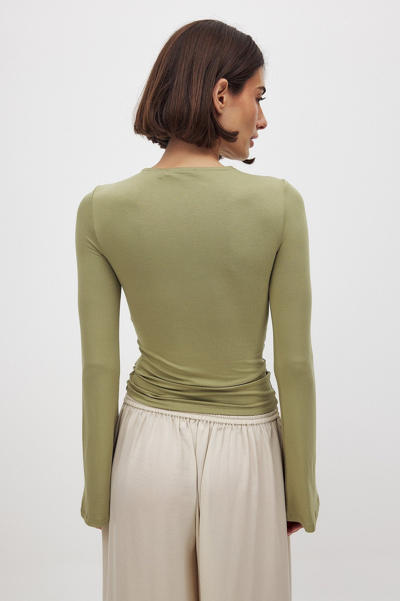 Trendy Double Layer Collar Autumn Winter Hollow Out Cutout Faux Two Piece Slim Fit Slimming Long Sleeves Top Women - ALZO