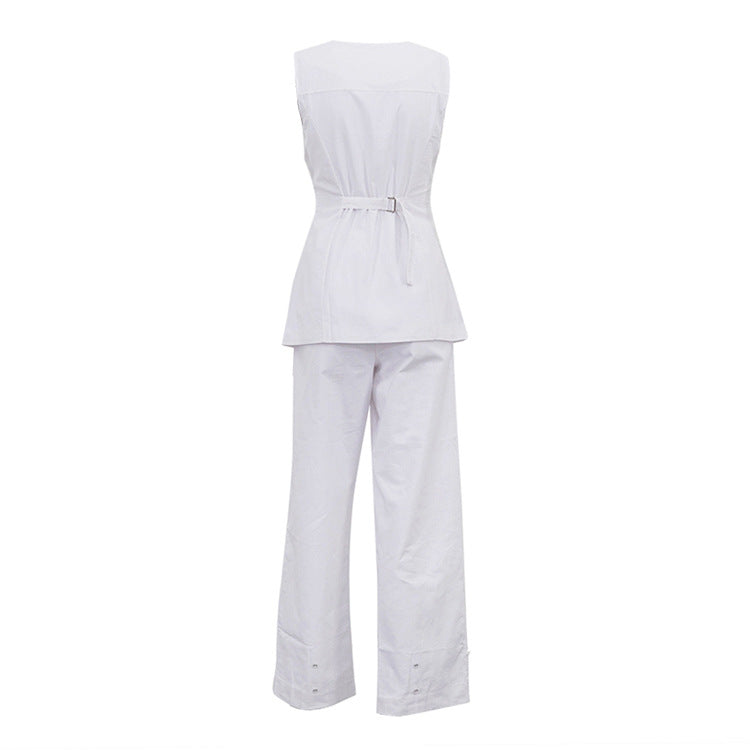 Cotton Waist Slim Vest Jacket Trousers Women Casual Two Piece Sets Women Clothing - ALZO