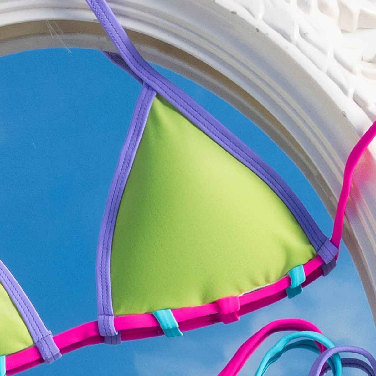 Split Two Piece Set Halter Colorful Ropes Strap Sexy Bikini Swimsuit for Women