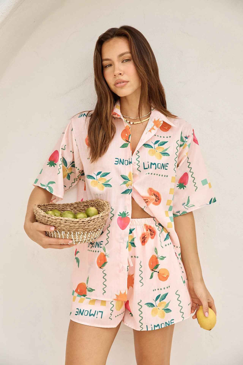 Spring Summer Women Clothing Printed Drawstring Loose Shirt Shorts Commuting Pants Two Piece Sets Women