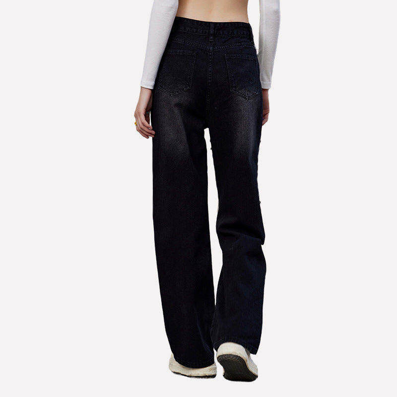 Jeans Women Zebra Pattern Contrast Color Loose Denim Trousers Jeans - ALZO