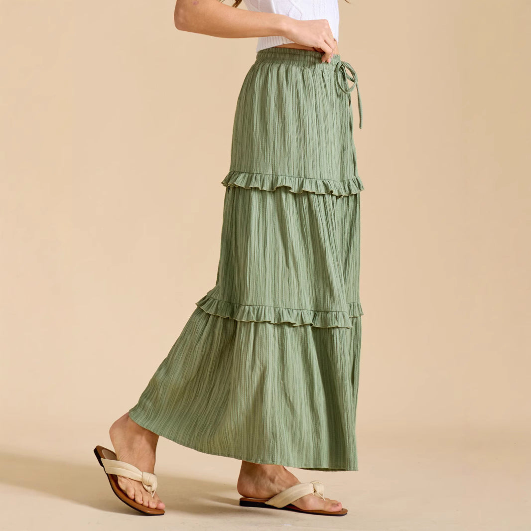 Drawstring Lace Skirt High Waist Elastic plus Size A line - ALZO