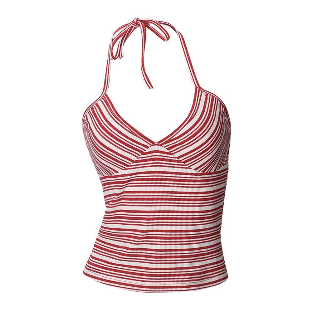 Sexy Personalized Summer Exclusive for Halter Strap Irregular Asymmetric Striped Vest for Women