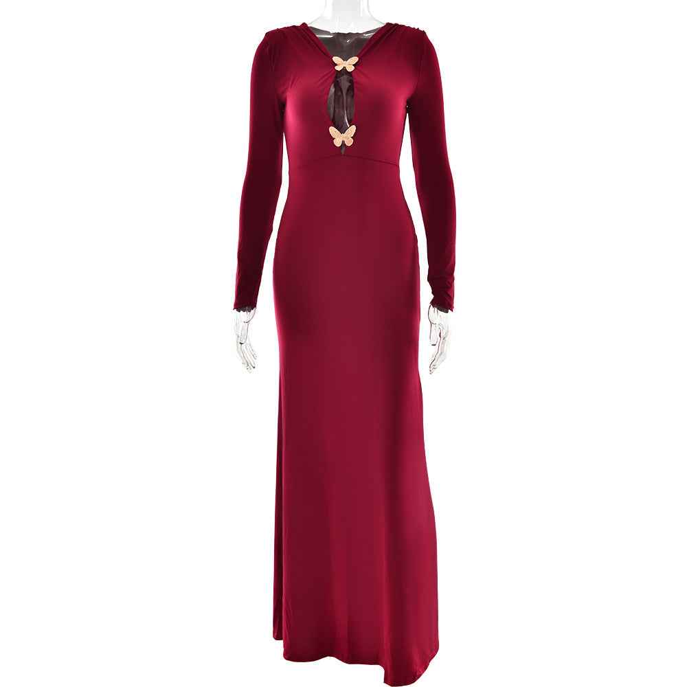 Spring Arrival Sheath Dress Sexy Long Sleeve Pleated Slim Fit Dress