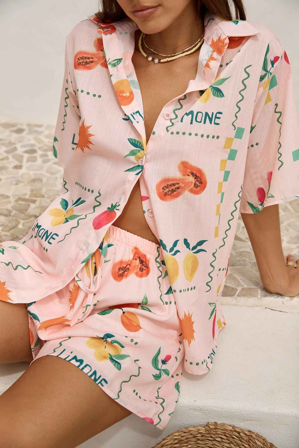 Spring Summer Women Clothing Printed Drawstring Loose Shirt Shorts Commuting Pants Two Piece Sets Women
