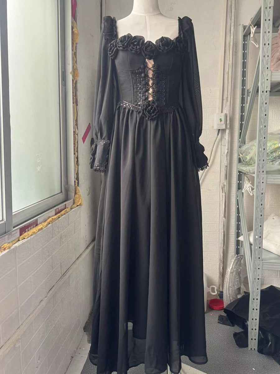 French Elegant Beautiful Dress Autumn Stitching Floral Design High Sense Dress Women