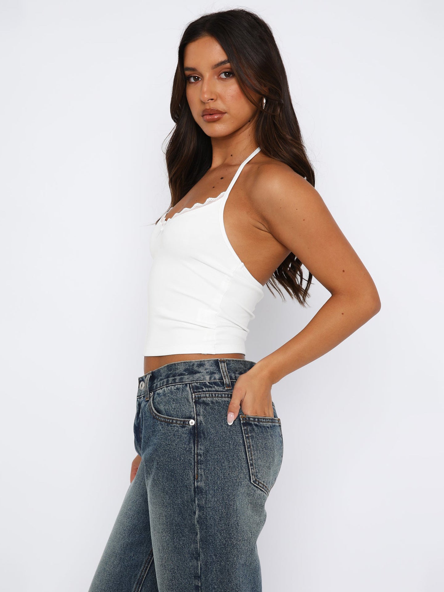 Halterneck Vest Women Clothing Sexy Exposed Cropped Sling Bottoming Sleeveless Slim Top - ALZO