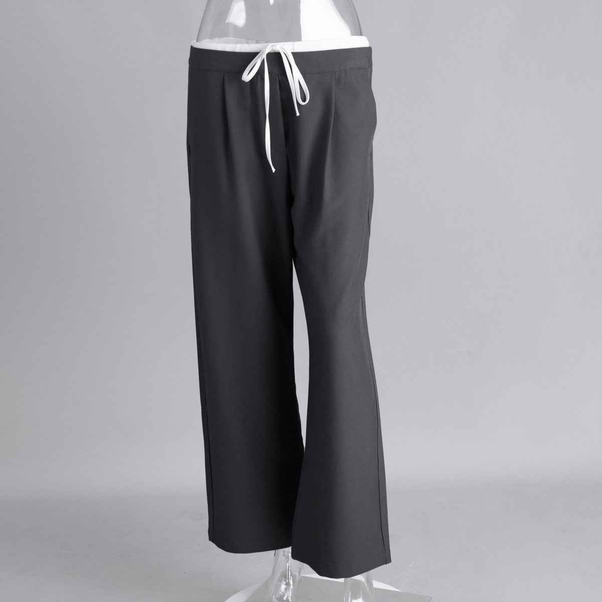 Loose Trousers Spring Faux Two Piece Lace up Design Trousers Office Work Pant Women