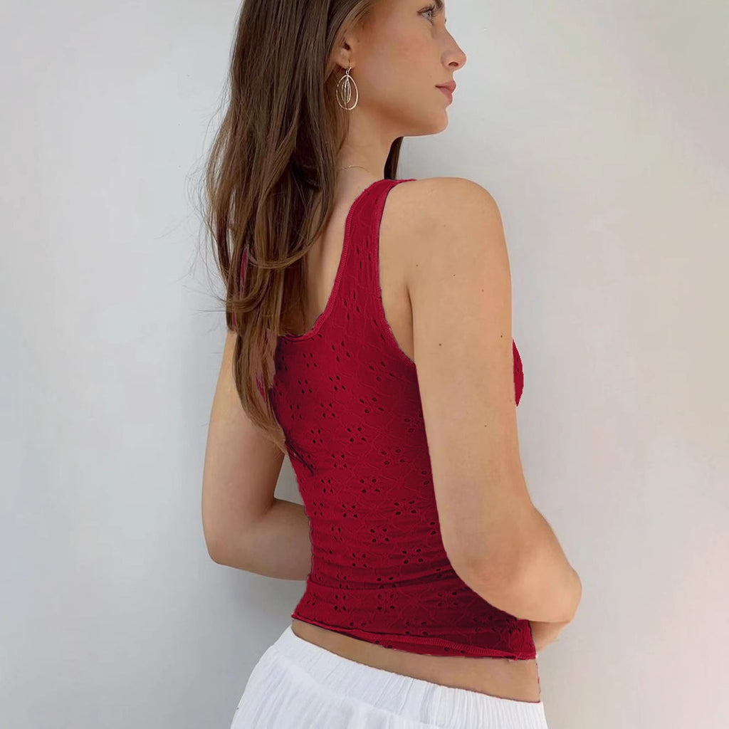 Sexy Little Fresh Hollow Out Cutout out Tied Texture Vest Spring Autumn Outer Wear Vacation V neck Strap - ALZO
