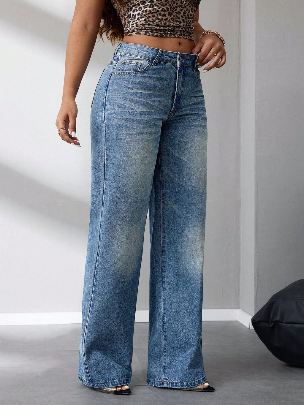 Women Clothing Loose Drooping Wide Leg Straight Jeans - ALZO