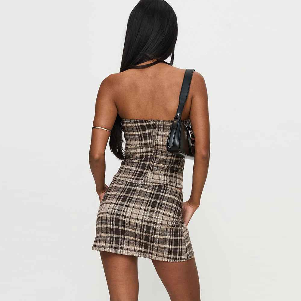 Women Summer Two Piece Set Midriff Wrapped Breast Skirt