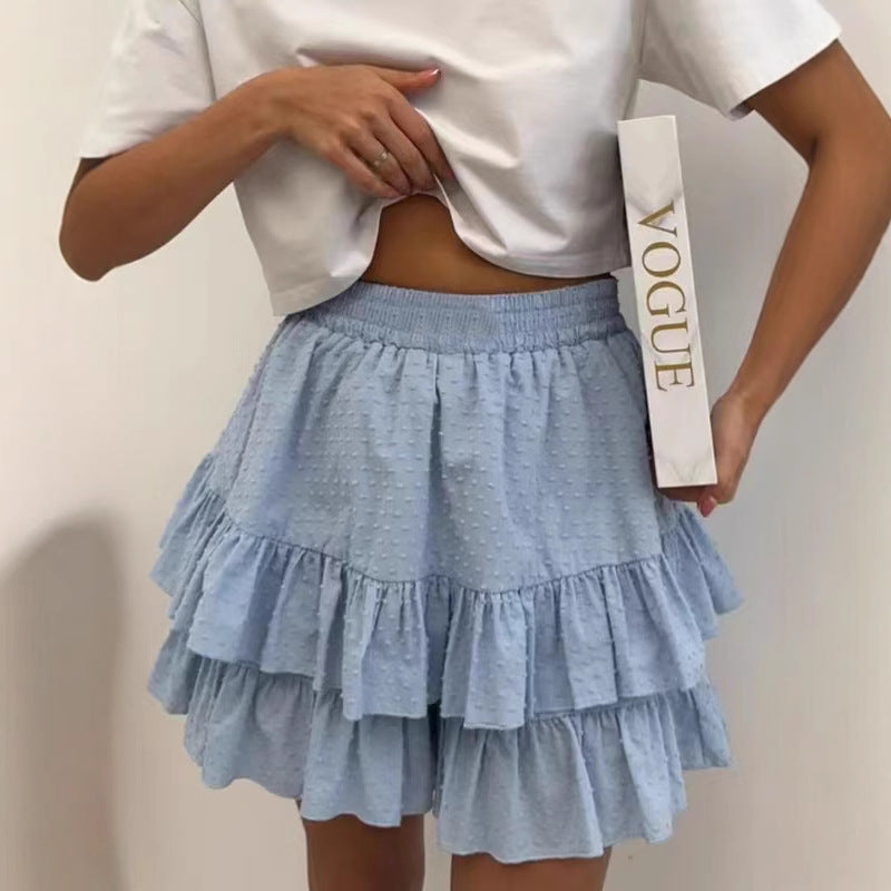 Spring Summer Women Clothing Solid Color High Waist Lace Design Sexy Tiered Dress Pantskirt - ALZO