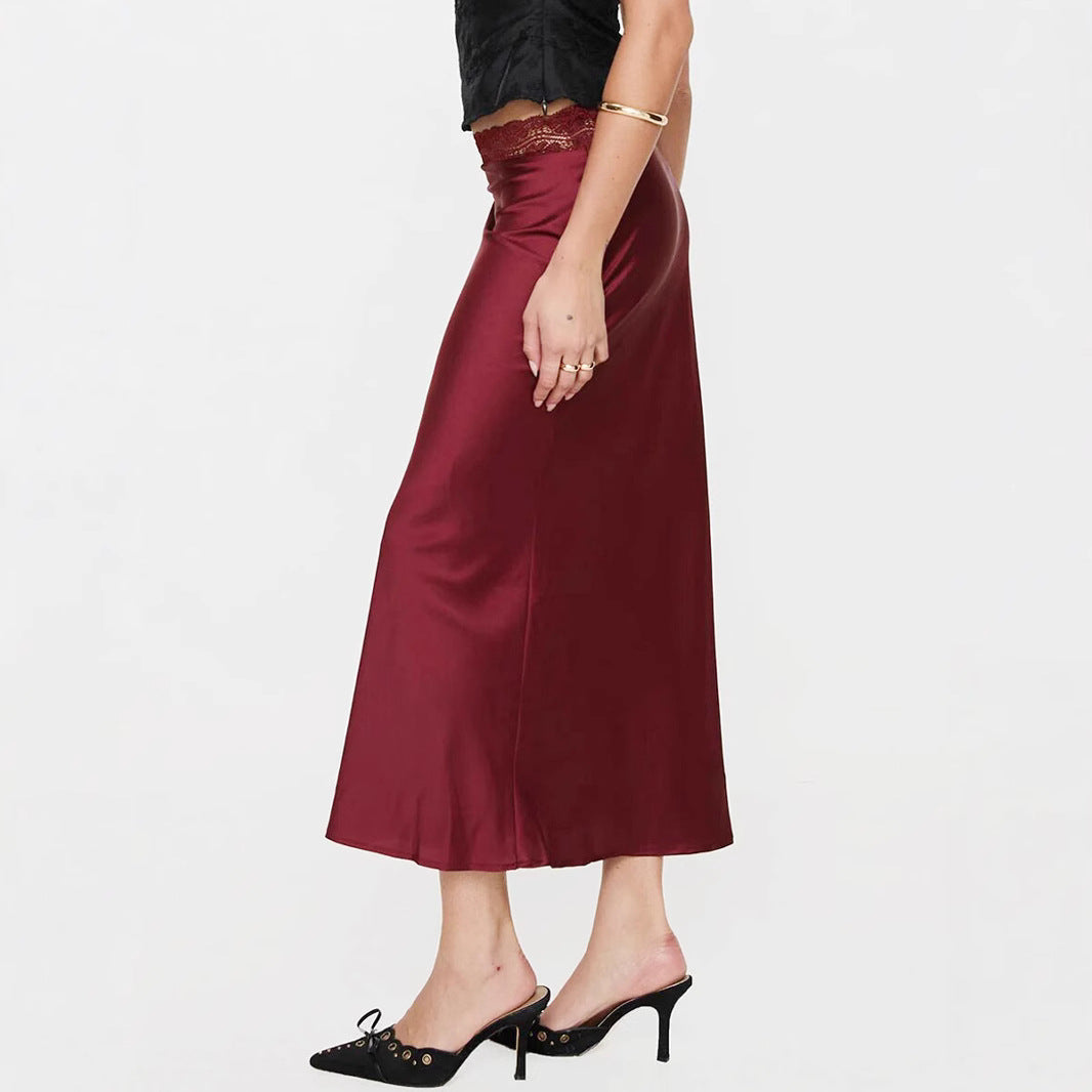 Women Clothing Lace Waist Satin Skirt Fashionable Sexy Elastic Sheath for Women - ALZO