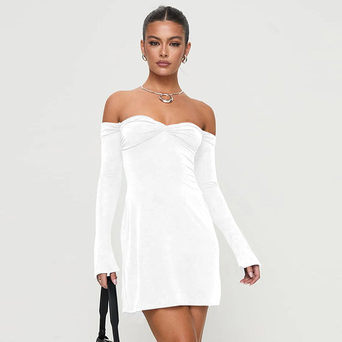 Autumn Winter Women Clothing Long Sleeve Dress Sexy Off Neck Tube Top Backless Hip Dress - ALZO
