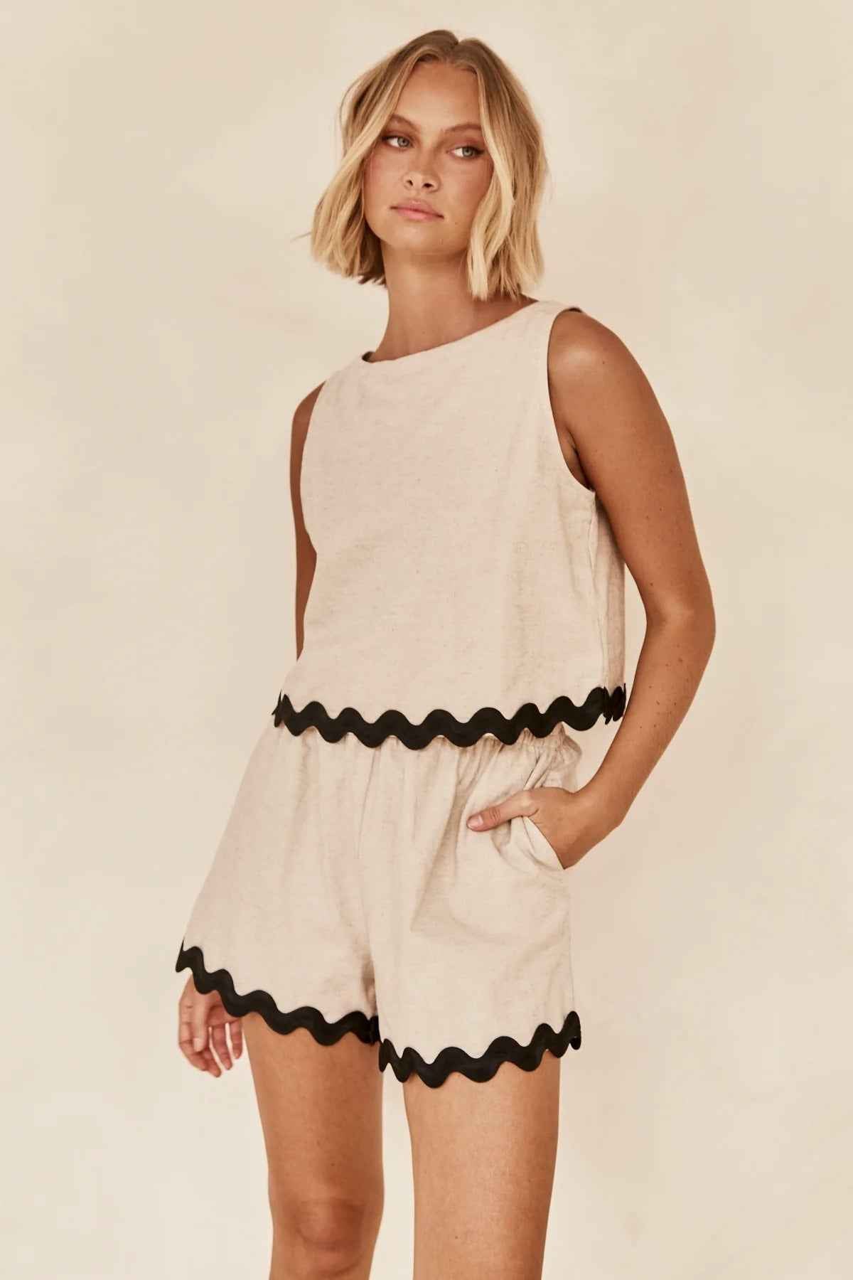 Spring Summer Comfort Casual Solid Color Sleeveless Shorts Set for Women