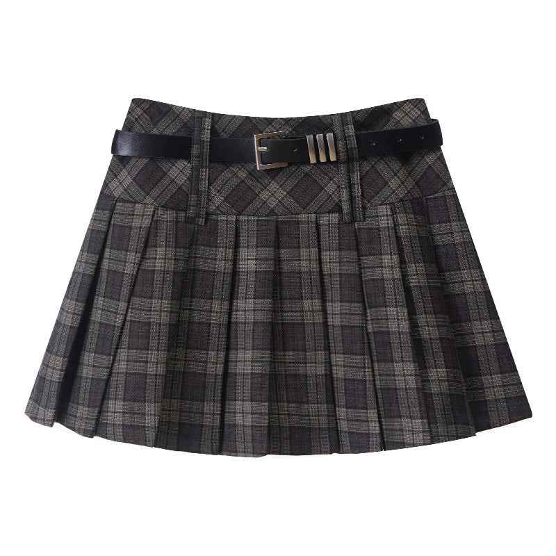 Retro Plaid Skirt Women Early Autumn Preppy High Waist Slimming Pleated Skirt Anti Exposure Short Skirt