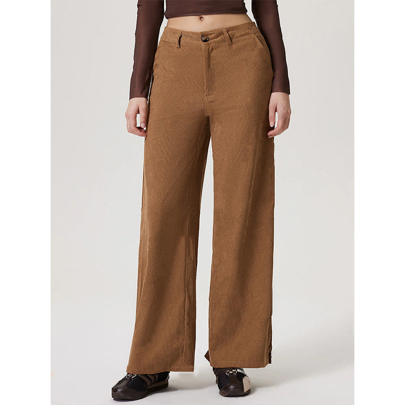 Women Clothing Retro Straight Wide Leg Corduroy Trousers - ALZO