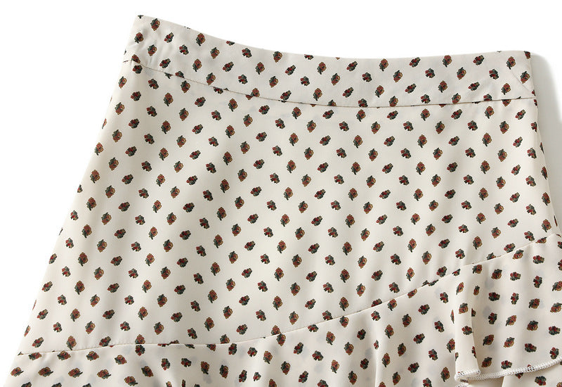 Ruffled Floral Chiffon Skirt Women Summer High Waist Slimming Mid Length A line Skirt - ALZO