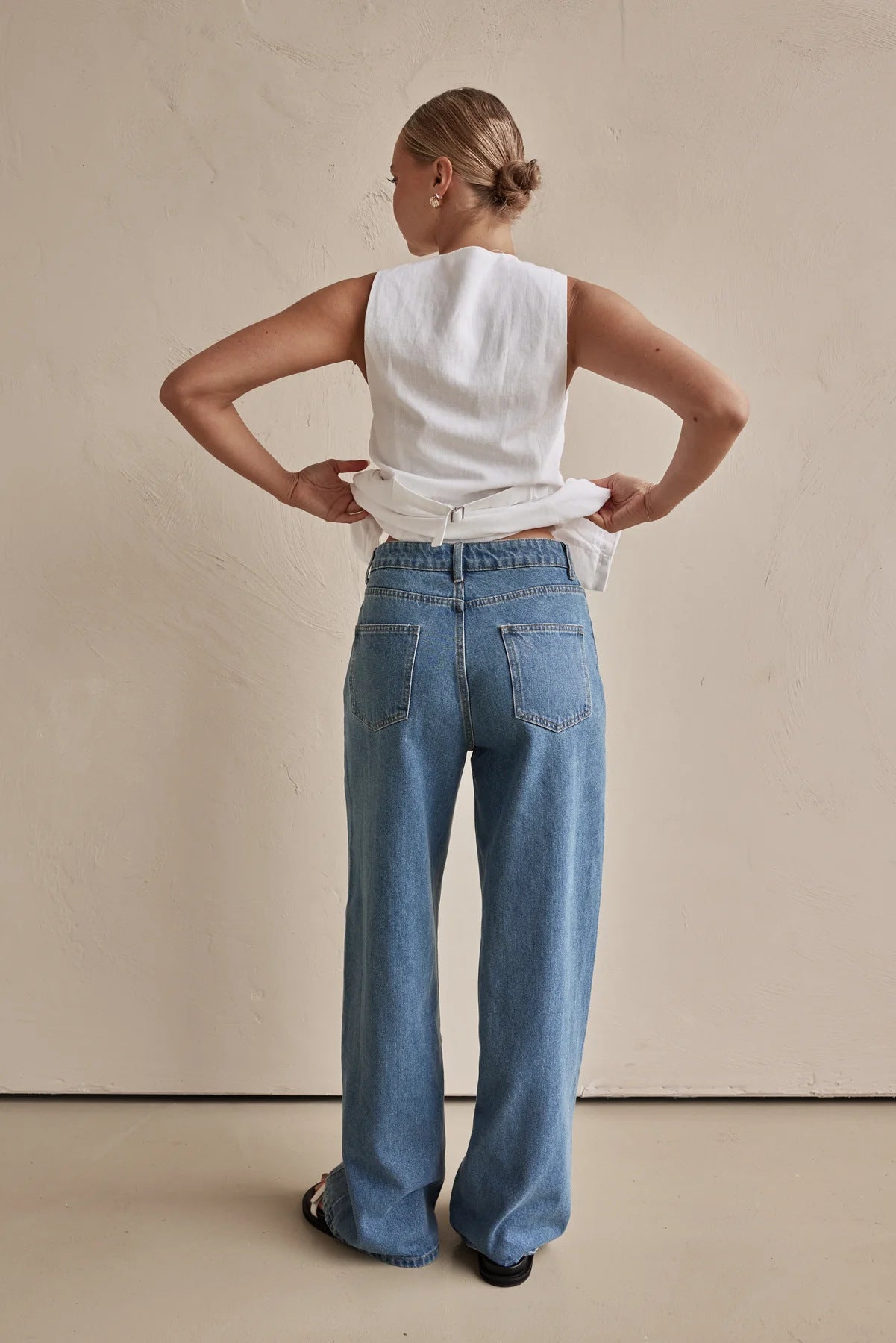 Women Jeans Wide Leg Pants Street Washed Polo Jeans - ALZO