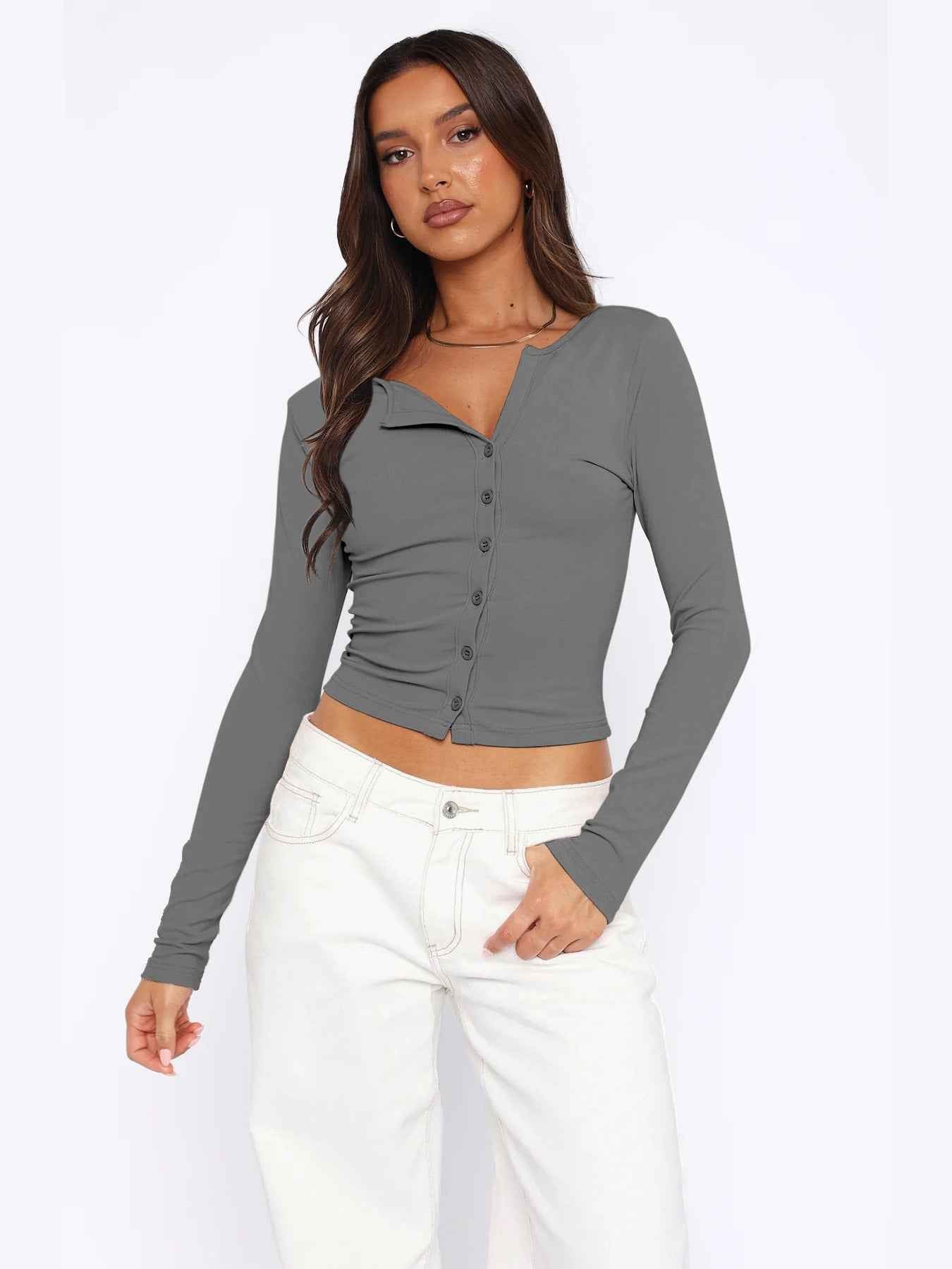 Sexy Blouse Summer High Grade Button Knitted Cardigan Shoulder Slimming T shirt