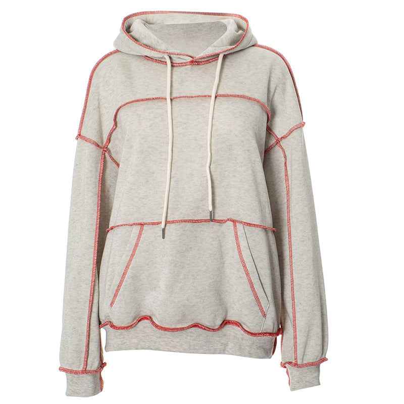 Women Autumn Casual Trend Hooded Drawstring Loose Lock Edge Sweatshirt Top