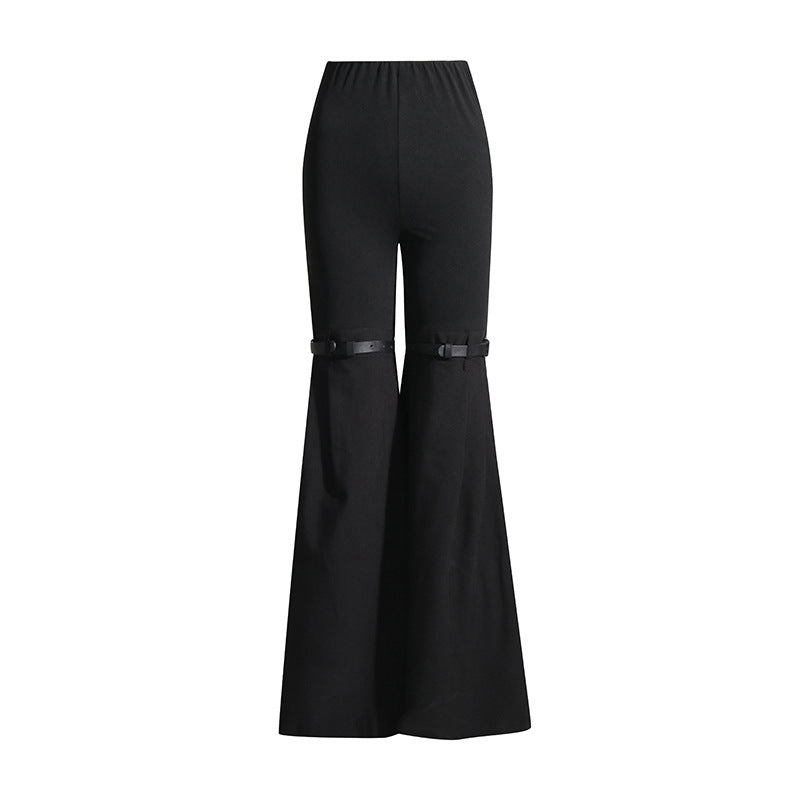 Summer Solid Color Mix Match Belt Stitching Bell Bottom Pants Slimming Slim Trousers Casual Pants for Women - ALZO