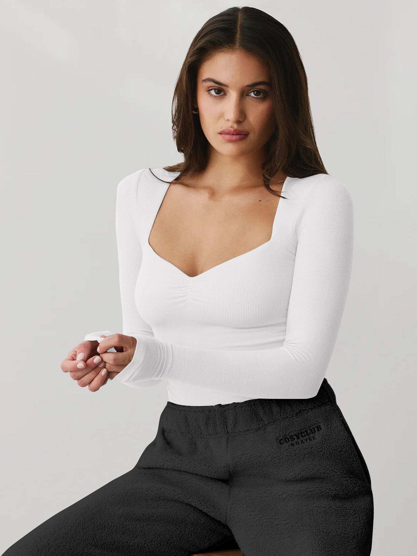 Goddess Long Sleeve Bottoming Shirt Slim T shirt Square Collar Sexy Women Clothing Top - ALZO