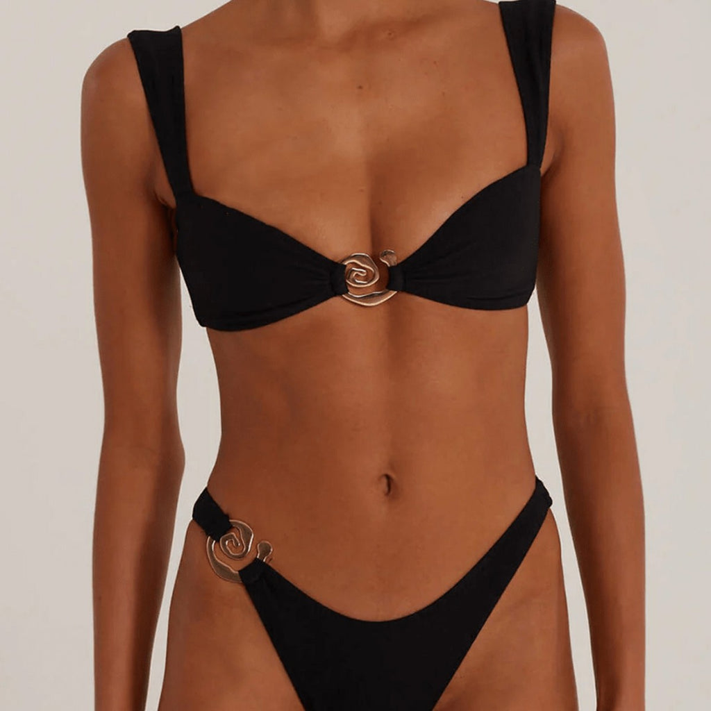 Bikini Solid Color Tied Low Waist Sexy Bikini Split Swimsuit Women Swimwear - ALZO