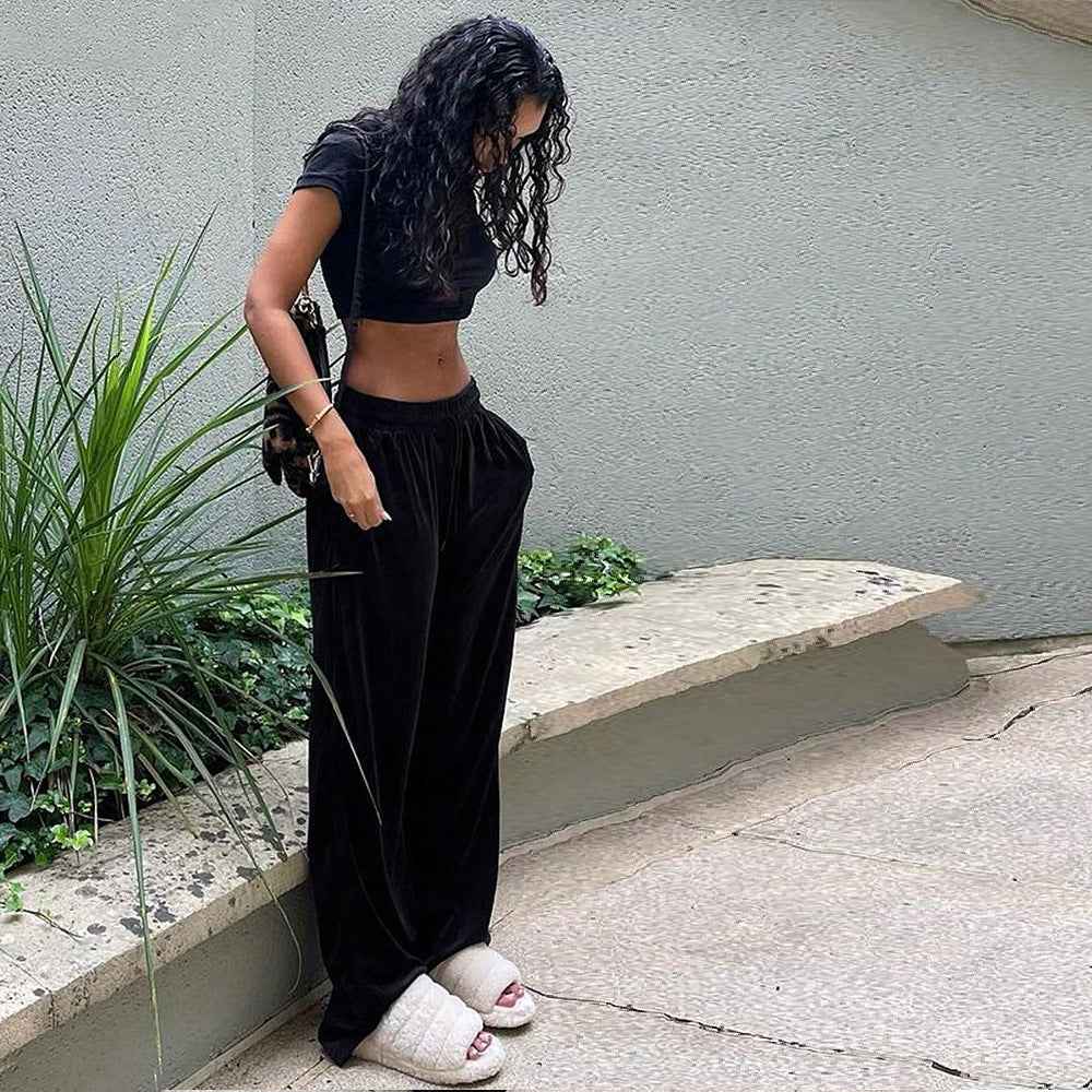 Simple Comfortable Casual Pants Autumn Winter Korean Velvet Loose Draping Effect Trousers