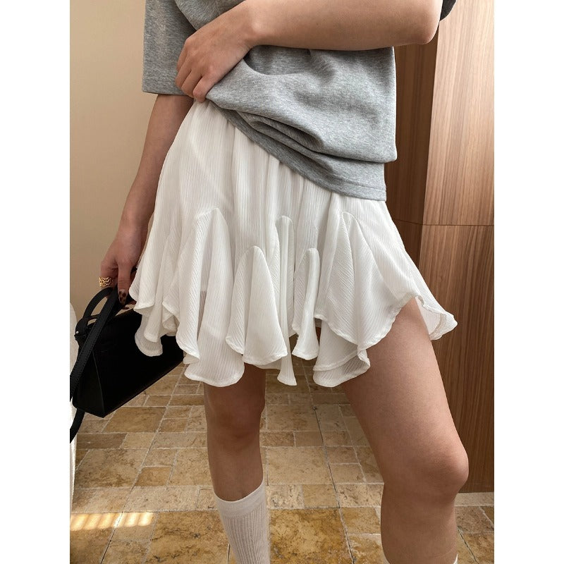 Women Irregular Asymmetric Ruffled High Waist Slimming A line Skirt - ALZO