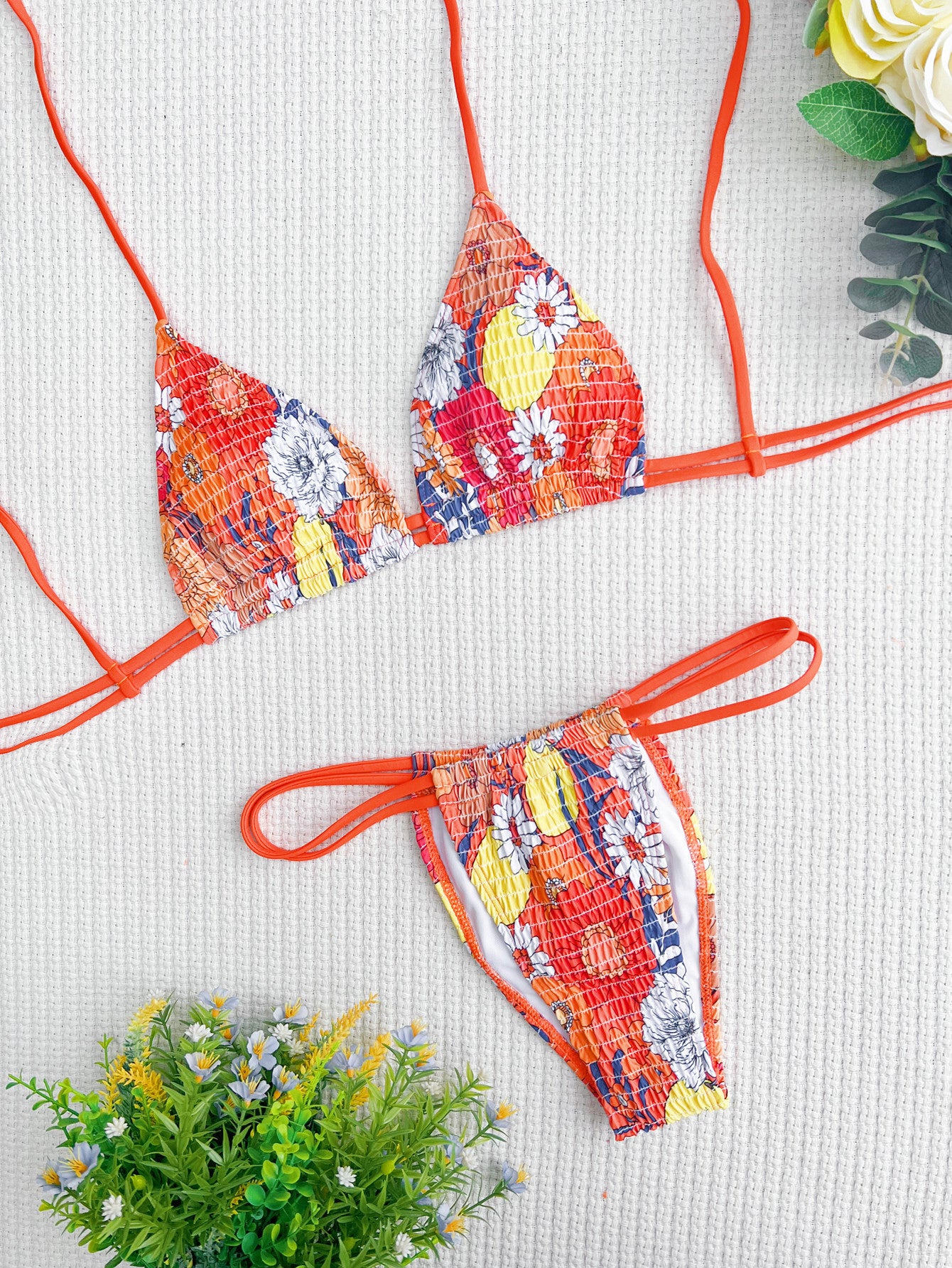 Bikini Double Bikini Sexy Swimsuit Color Swimsuit Women's Tied Swimsuit Printed Bikini - ALZO