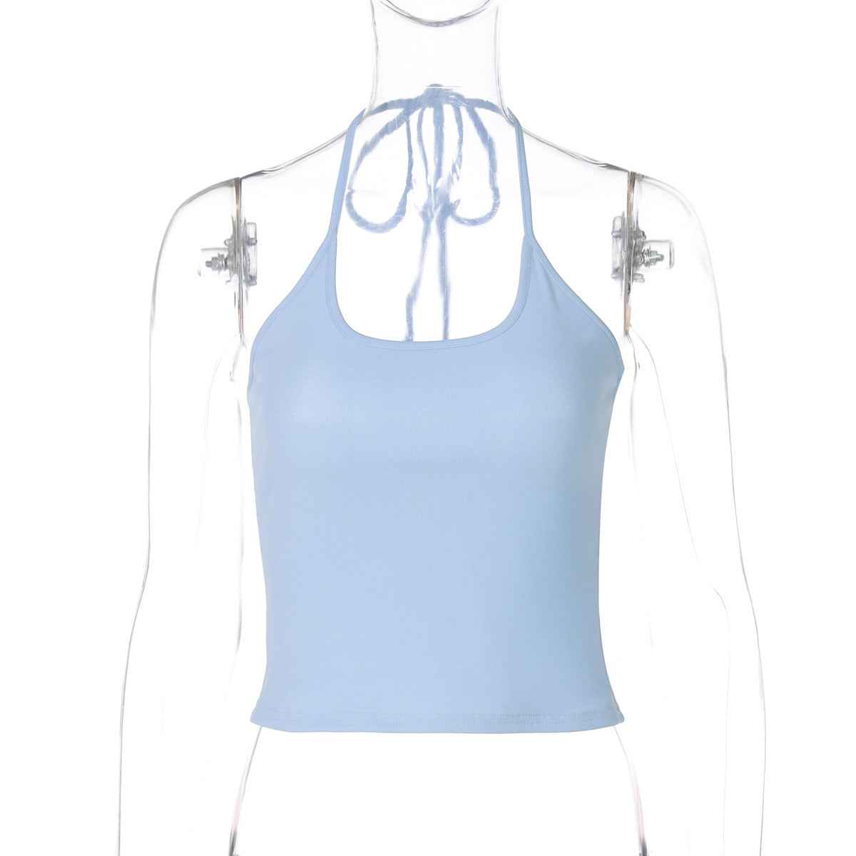 Women Clothing Summer Sexy Low Cut U Neck Solid Color Halter Lace up Small Tank Top