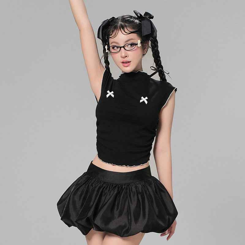 Summer Mint Mambo Drawstring Bow Top Indie Design Cropped T shirt