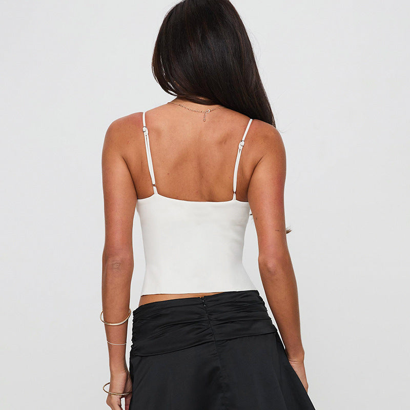 Women Clothing Spring Summer Suspender Backless Stitching Split Vest Tops - ALZO