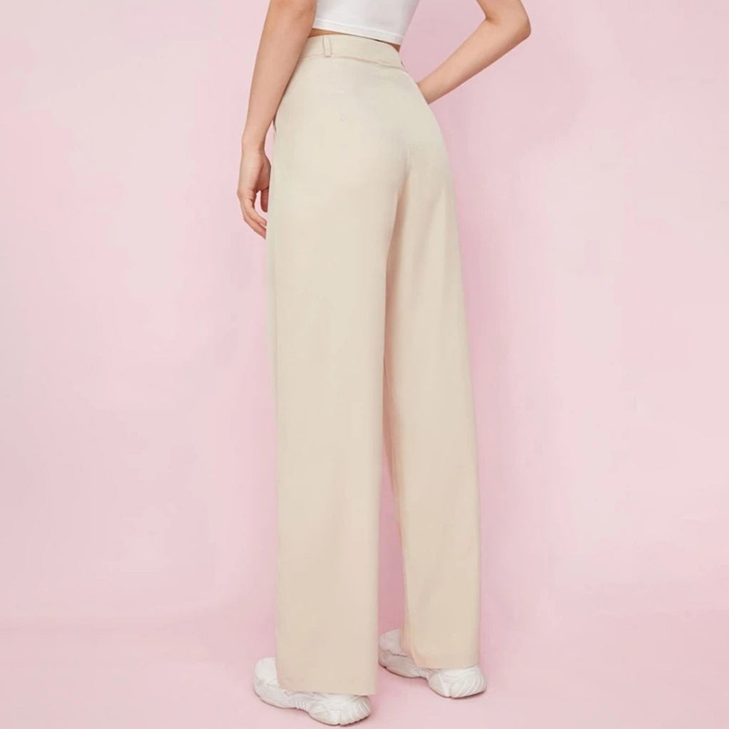 Autumn Solid Color Zipper Straight Leg Trousers Work Pant Women - ALZO