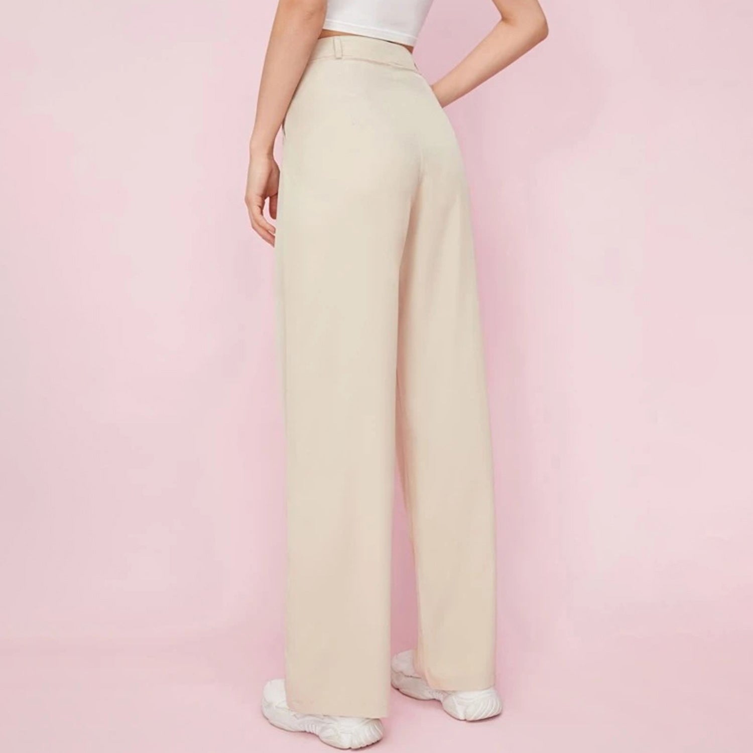 Autumn Solid Color Zipper Straight Leg Trousers Work Pant Women - ALZO
