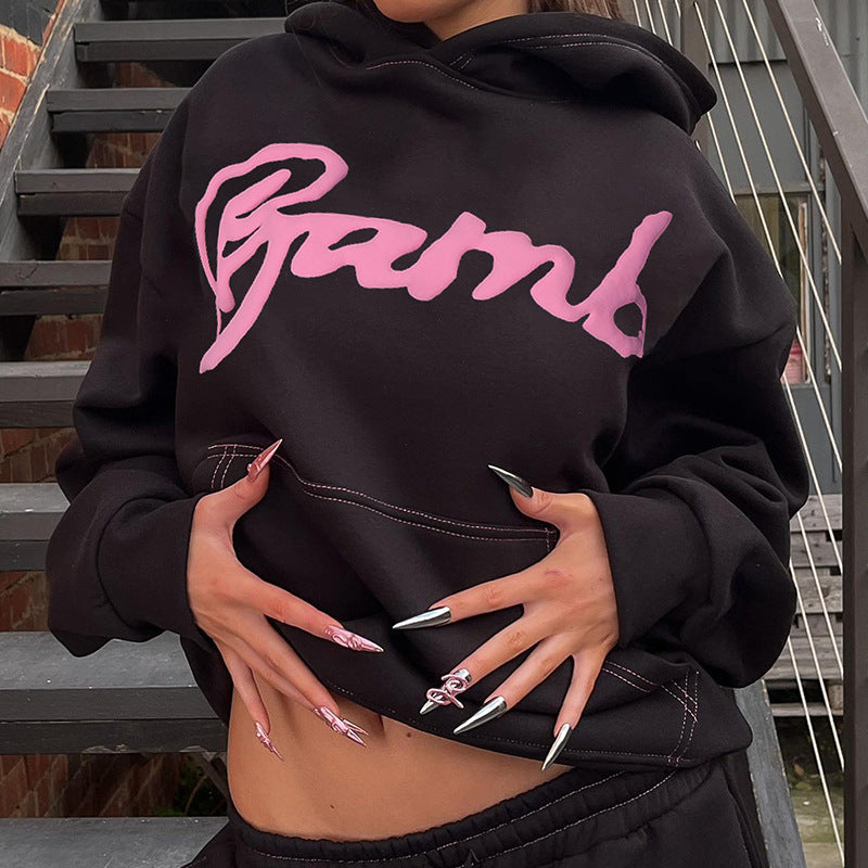 Women Clothing Autumn Winter Letter Graphic Printing Street Shooting Loose Long Sleeve Sweatershirt Women - ALZO