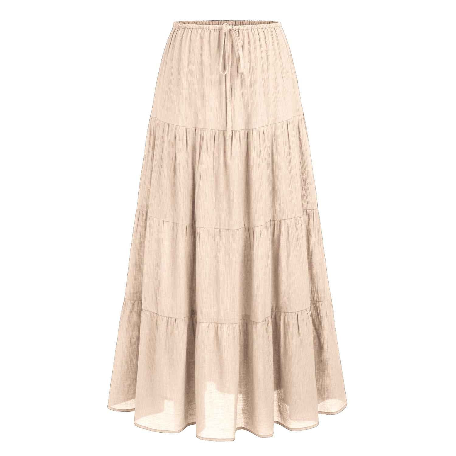 Women Clothing Cotton Skirt High Waist Elastic Lace up Large Swing Skirt Loose Patchwork Maxi Women