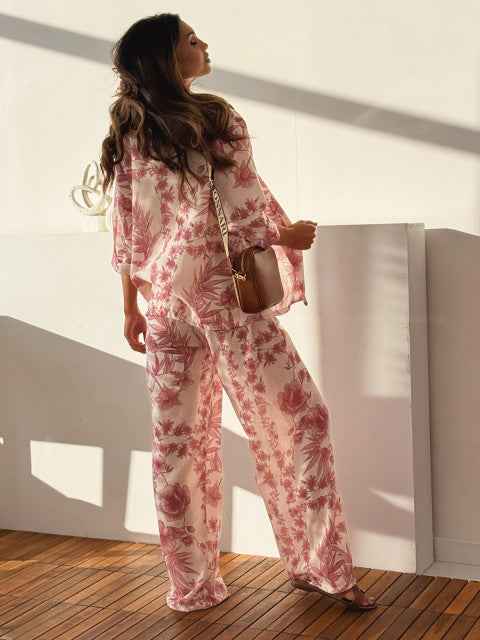 Supply Spring Women Casual Vacation Three Quarter Sleeve Trousers Two Piece Sets
