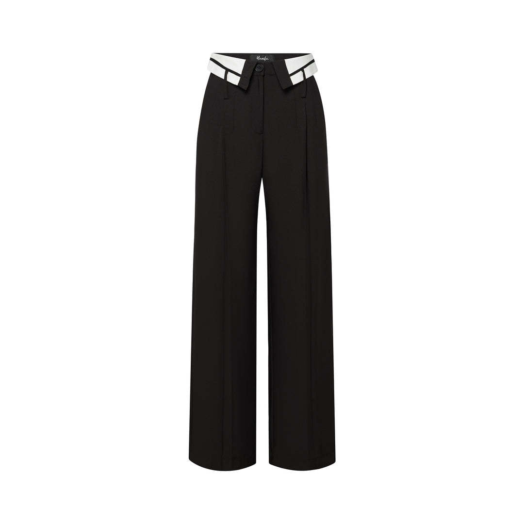 Spring Retro Draping Women Work Pant Loose Slimming Collared Design Straight Wide Leg Pants - ALZO