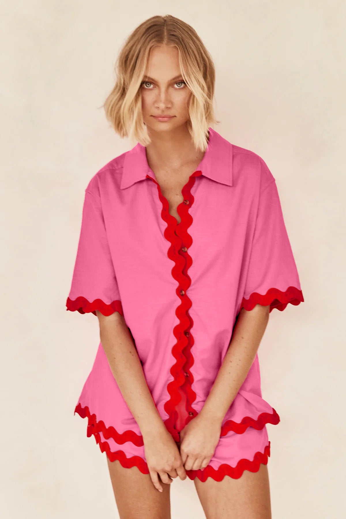 【MOQ-5 packs】 Early Spring Women Simple Short Shirt Casual Set - ALZO