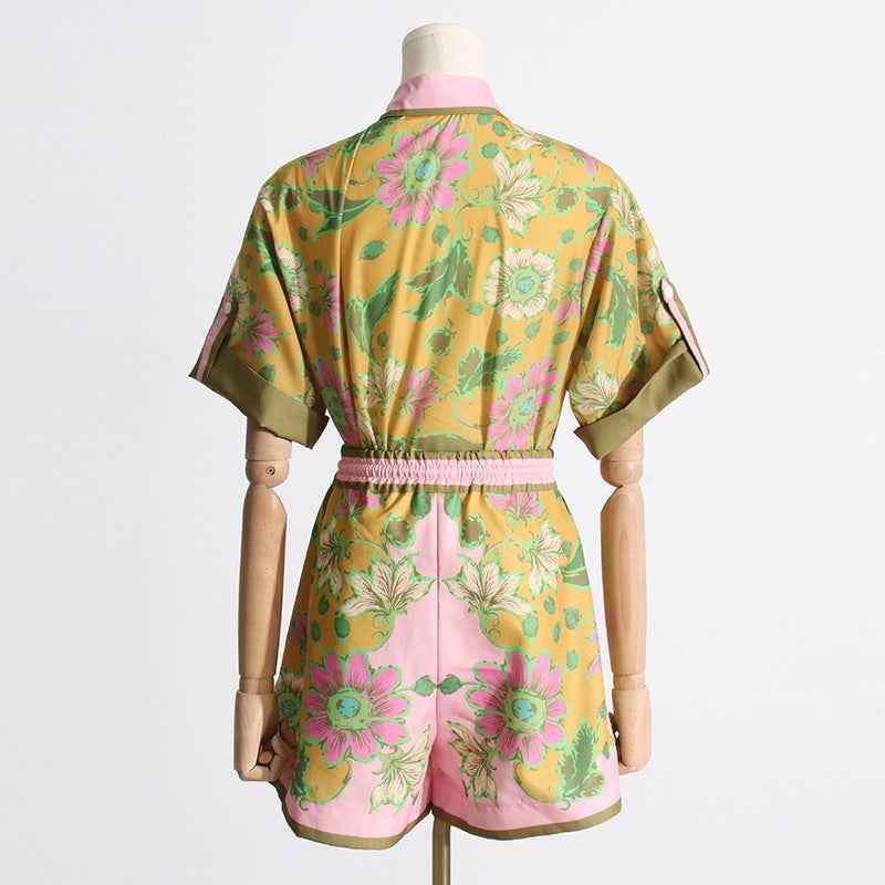 Summer Unique Print Design Shirt Top Casual Shorts Suit Women Two Piece Suit