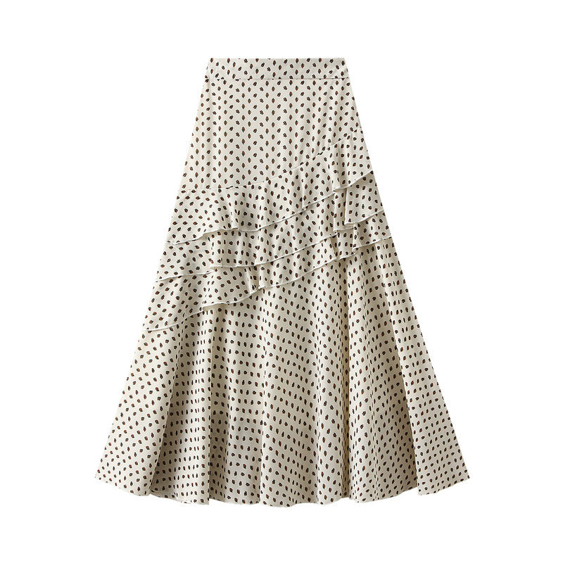 Ruffled Floral Chiffon Skirt Women Summer High Waist Slimming Mid Length A line Skirt - ALZO