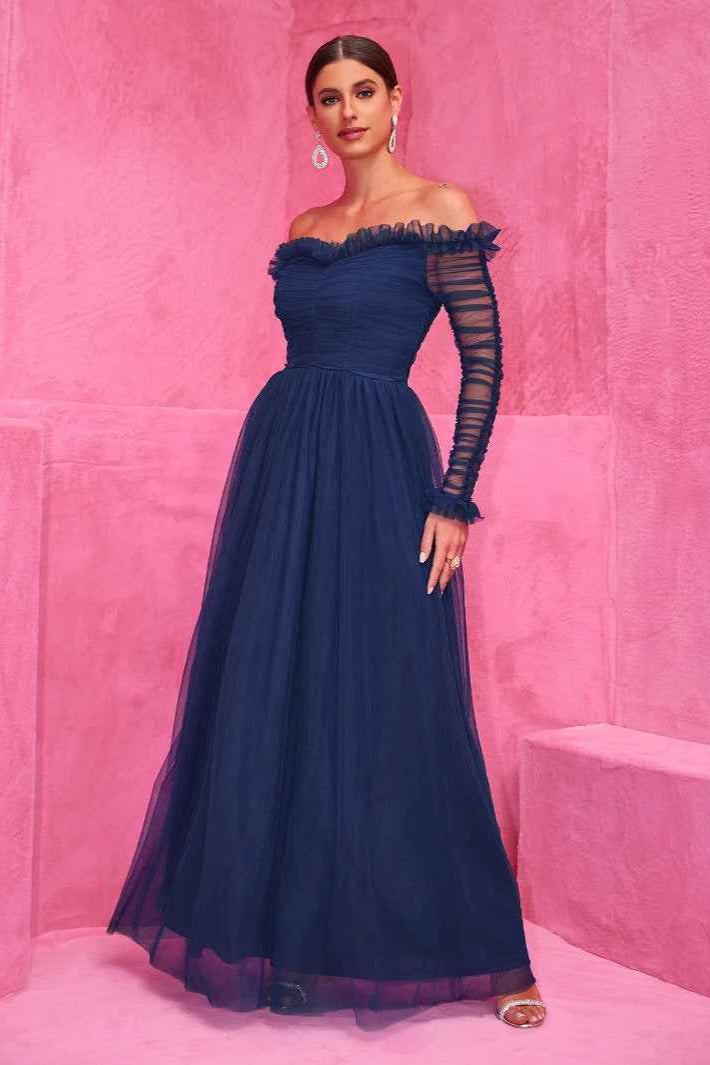Evening Dress Chiffon Patchwork Dress off Shoulder Lace Maxi Dress Evening Dress Women Clothing