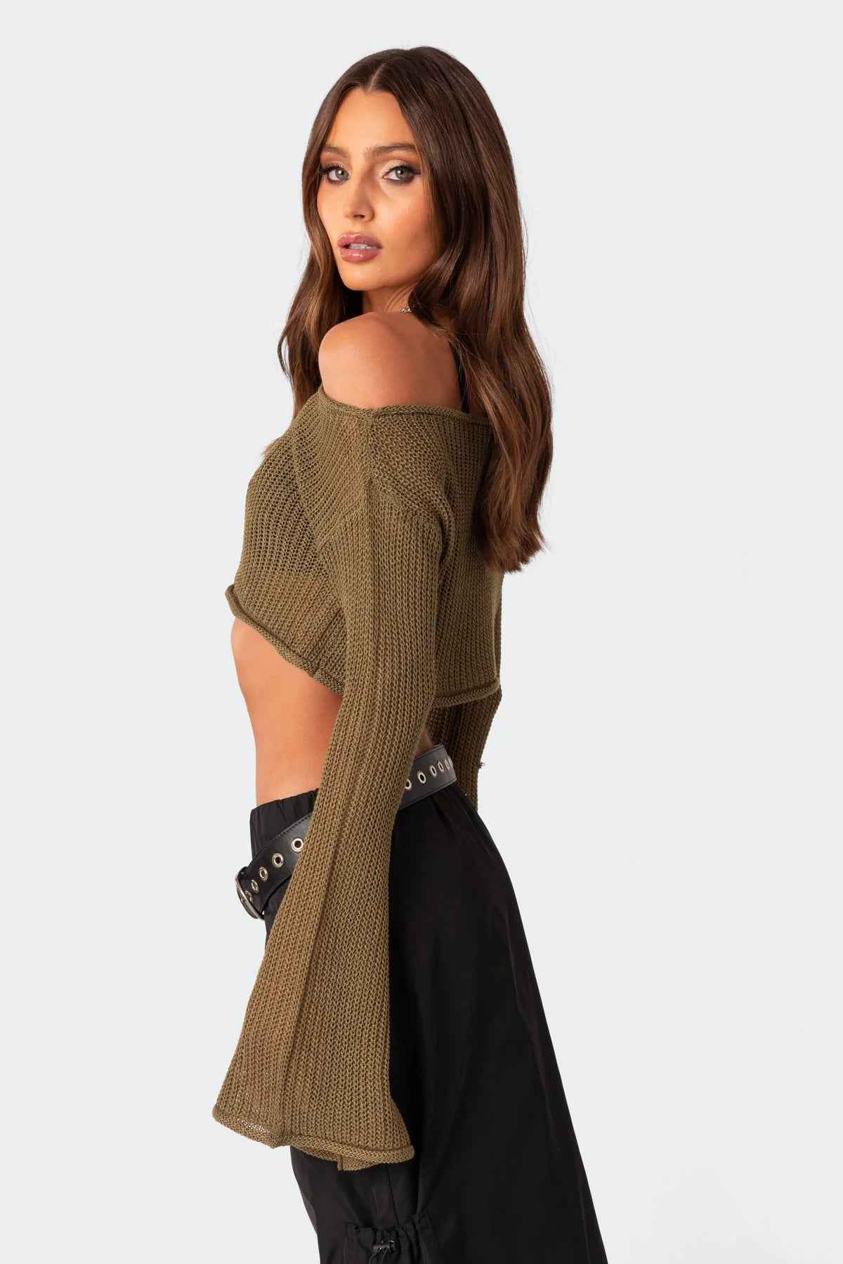 Knitwear Fall Women Clothing Sexy Cropped Short Off Shoulder Knitted Sweater Women
