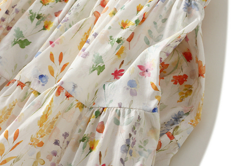 Sweet Floral Skirt Women Summer Series A line Elastic Waist Mid Length Big Hem Umbrella Skirt - ALZO