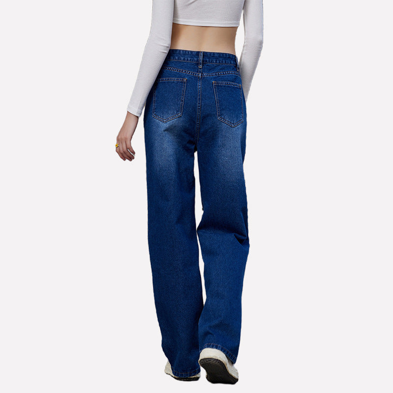 Jeans Women Zebra Pattern Contrast Color Loose Denim Trousers Jeans - ALZO
