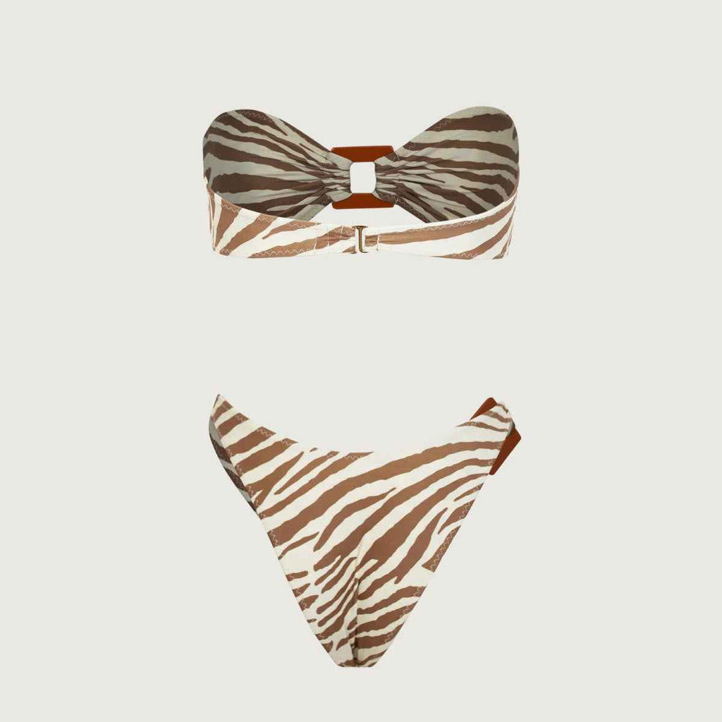 Tube Top Triangle Striped Printed Mid Waist Bikini Sexy Split Swimsuit Women