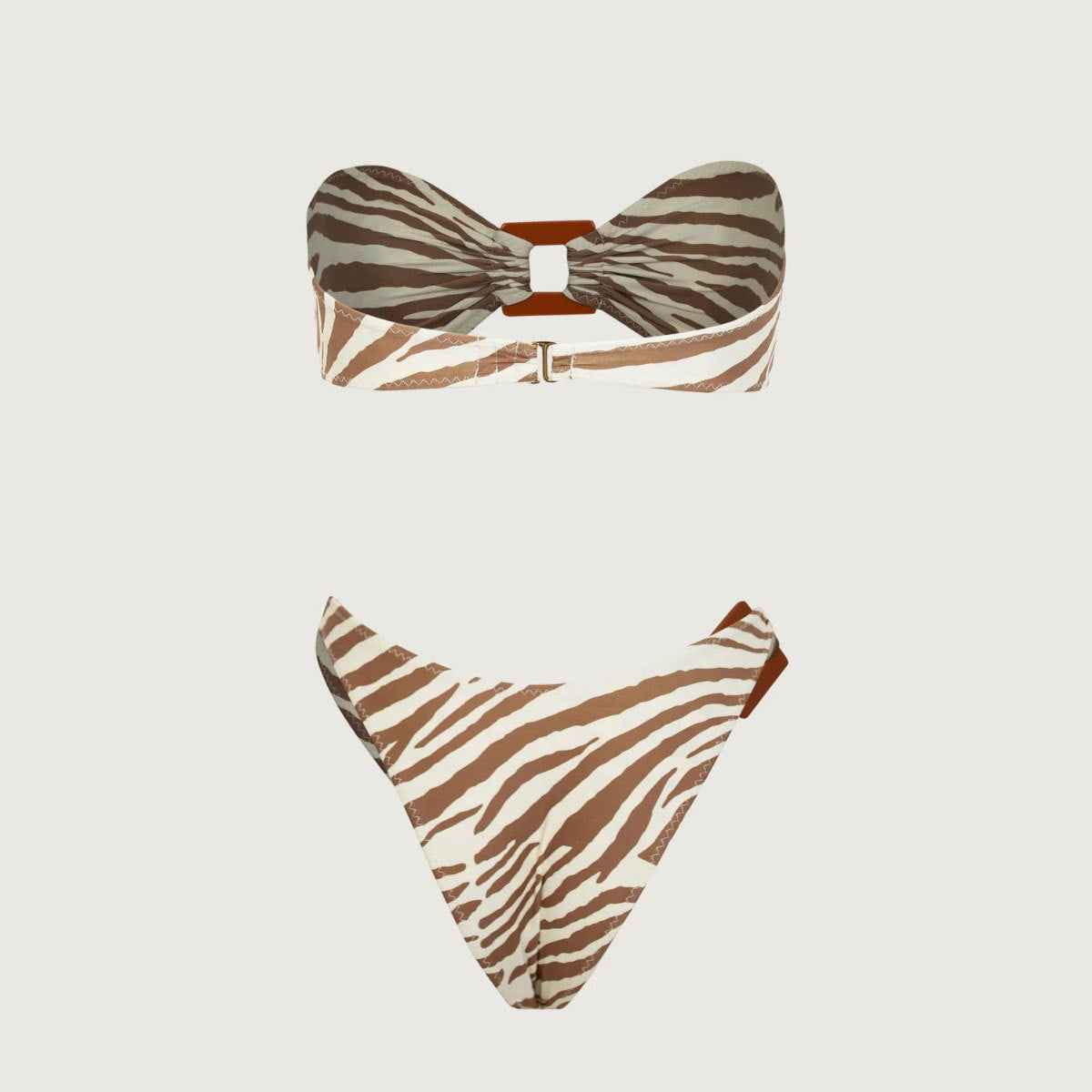 Tube Top Triangle Striped Printed Mid Waist Bikini Sexy Split Swimsuit Women