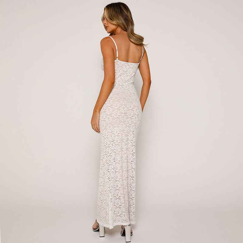 Summer Sexy V neck Lace Waist Hip Spaghetti Straps Dress Women